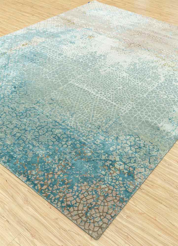 tattvam blue wool and bamboo silk hand knotted Rug - FoldShot